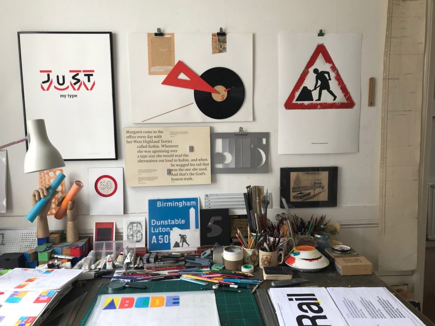 Calvert's studio with the typeface on desk